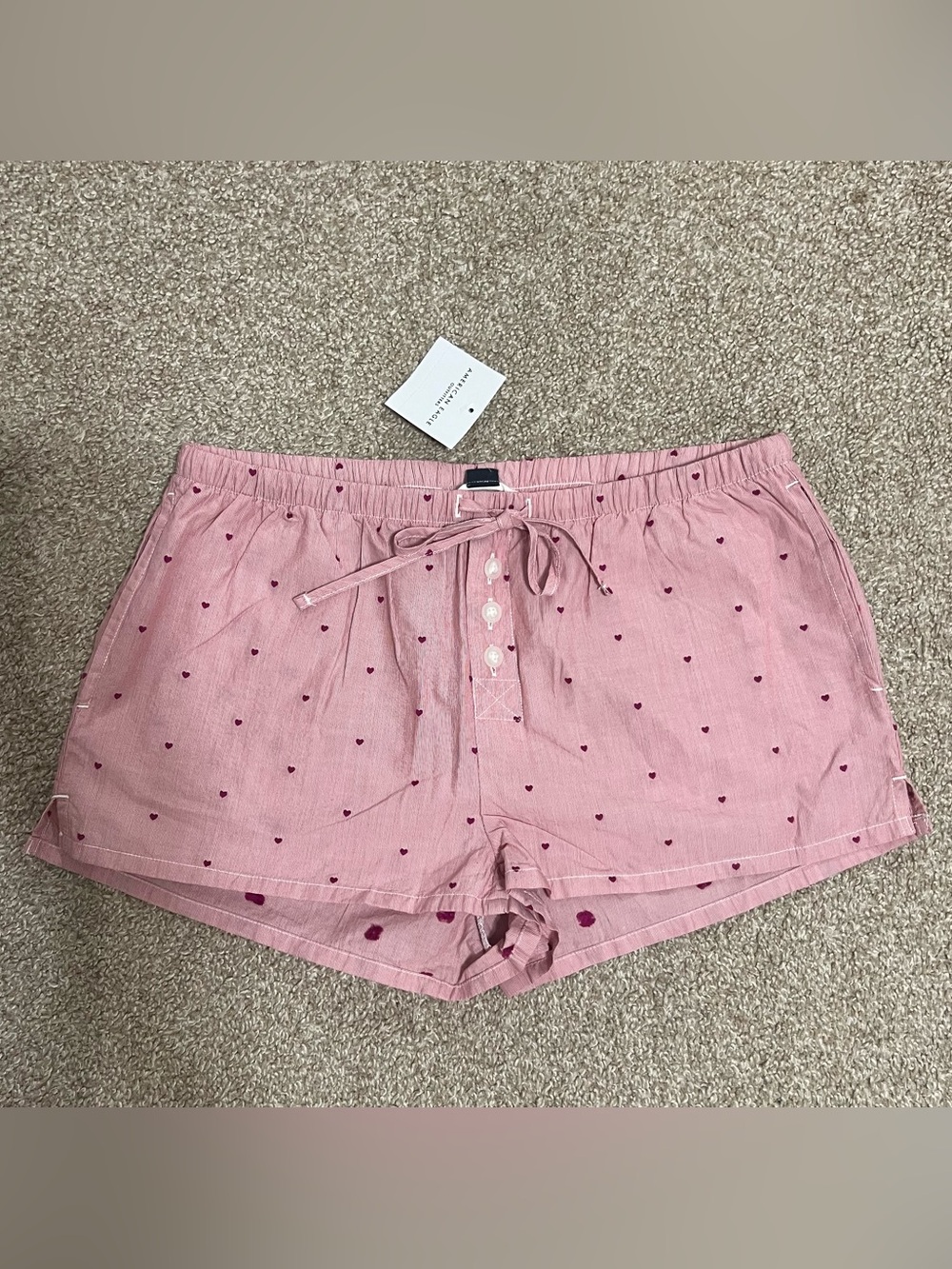 American Eagle Women's Pink Heart-Print Cotton Pajama Shorts Size XS NWT!